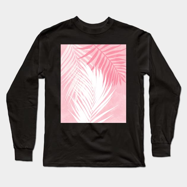 Palm Leaves In Pink Long Sleeve T-Shirt by LittleBean